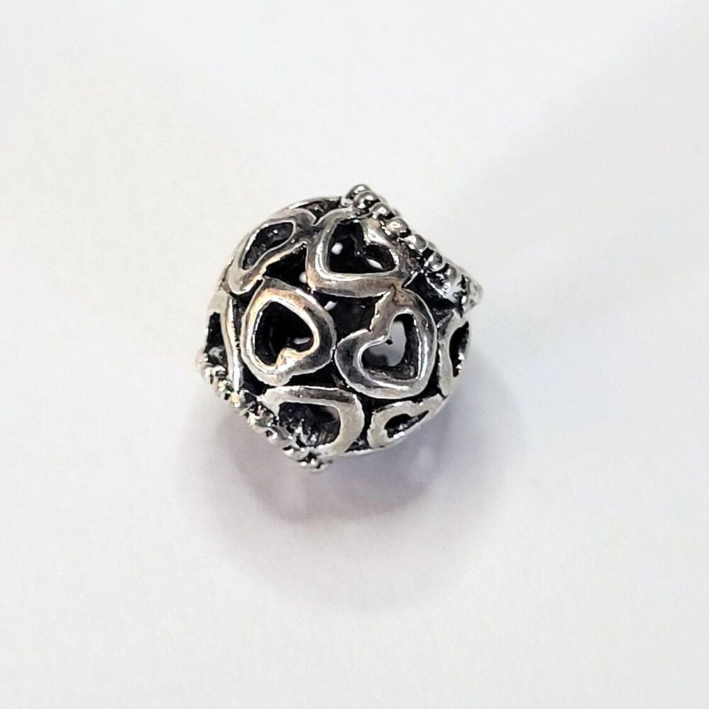 NWT For Pandora Charm Bracelets – Silver Color Openwork Heart Slider Charm